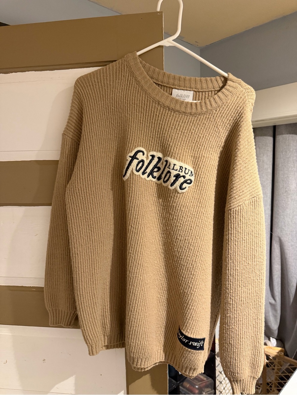 Taylor Swift Beige 'folklore' Crewneck Knit Sweater